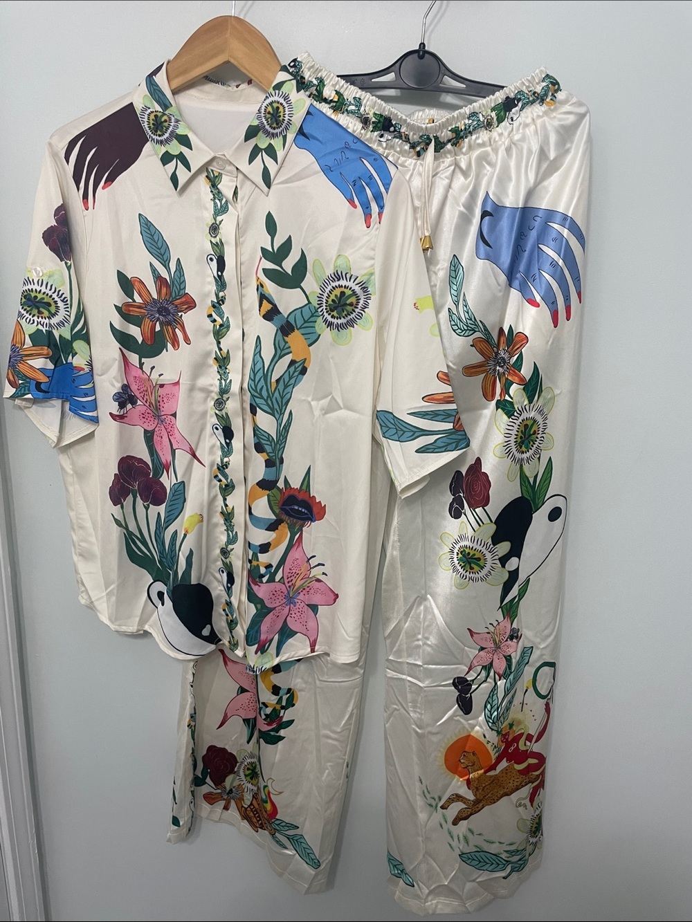 Floral Print Wide-Leg matching set cream with Multi colors